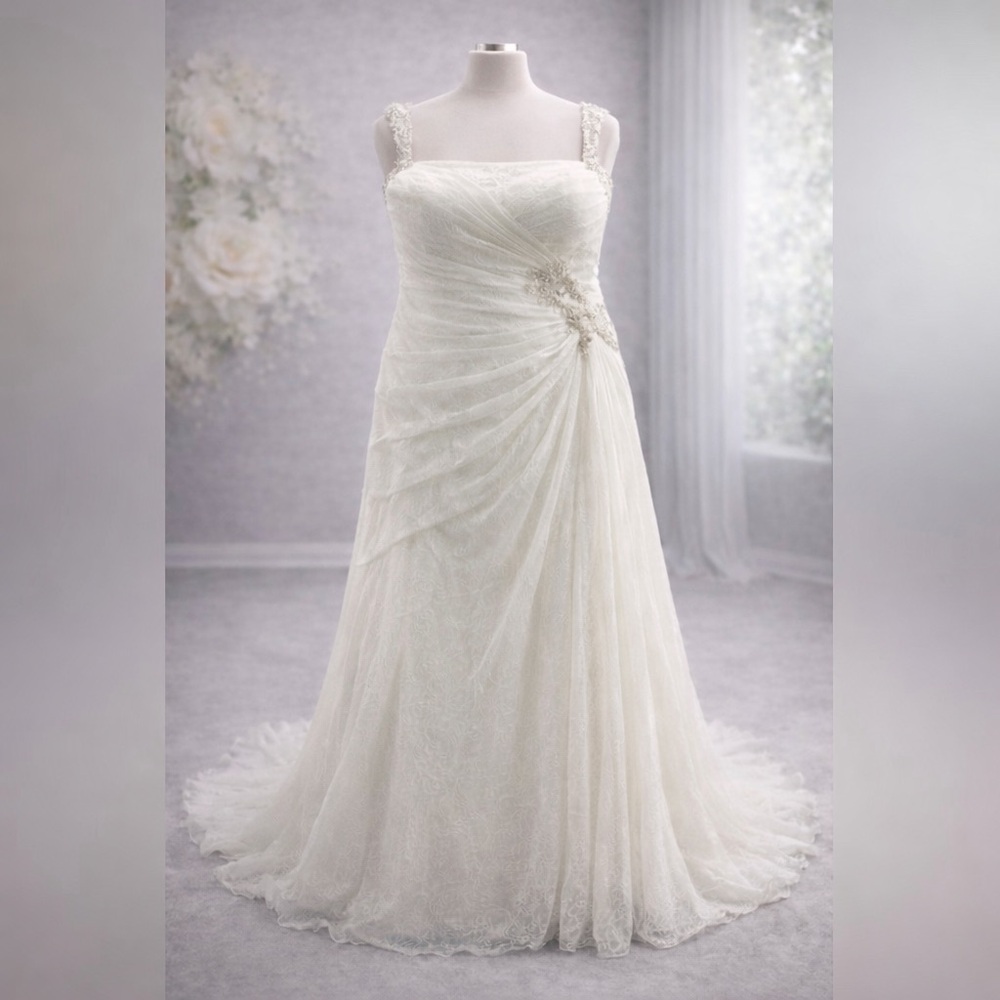 Sophia Tolli Ivory Lace Wedding Dress – Size 22W – Beaded Straps – NWT